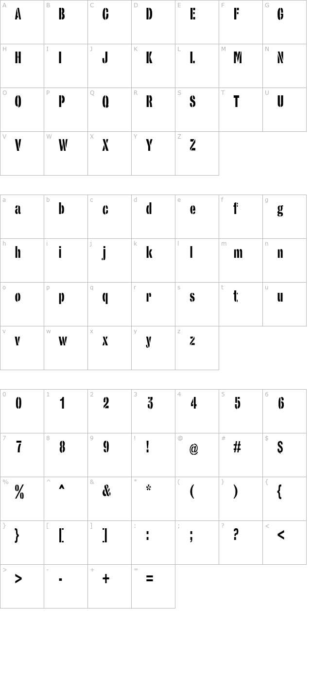 stencilsans-condensed character map