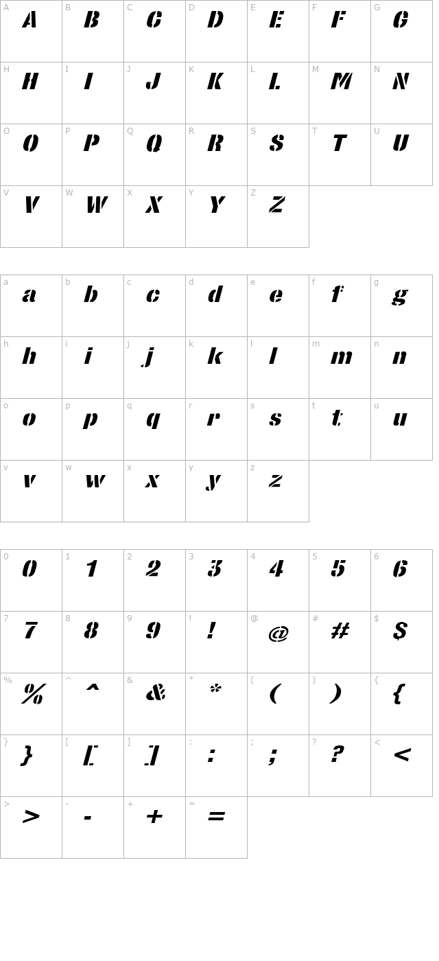 stencilsans-extrabold-italic character map