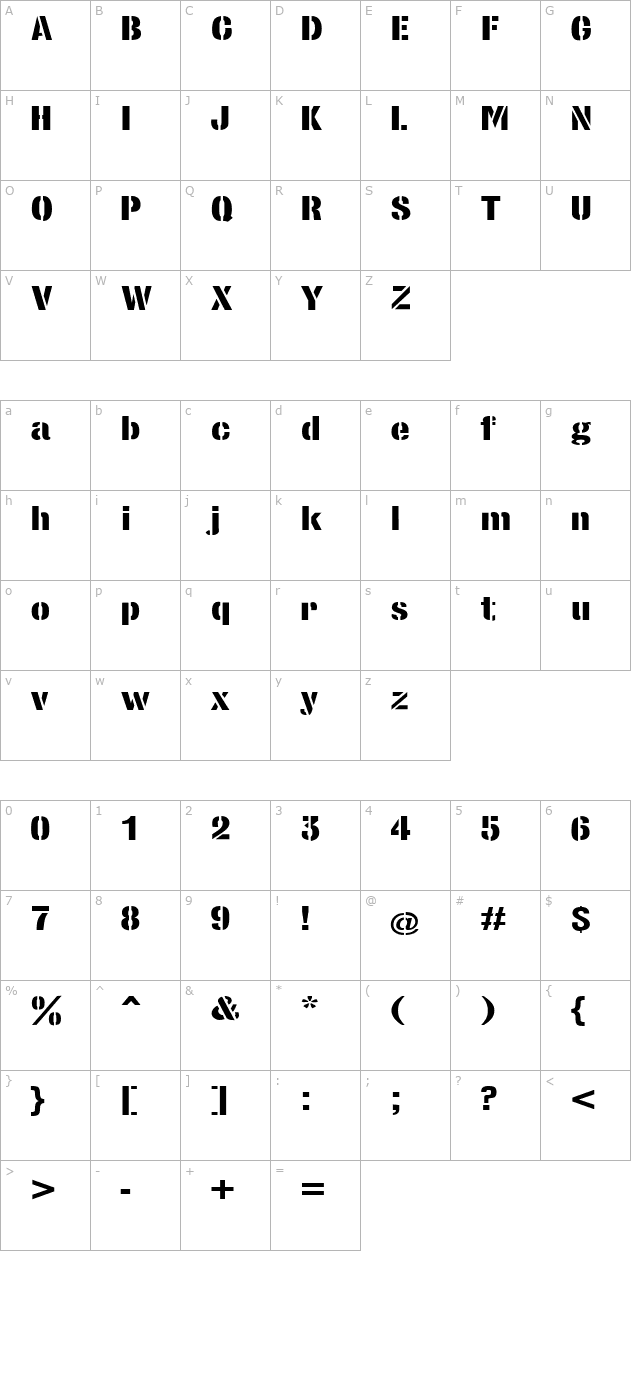 stencilsansextrabold-regular character map