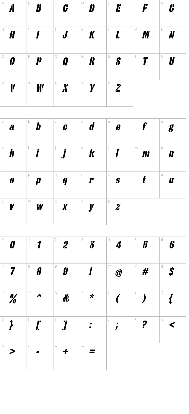 StencilSet BlackOblique character map