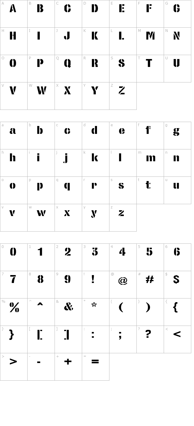 stencilsetextended character map