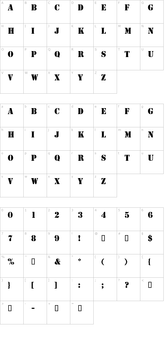 Stenford Black DB character map