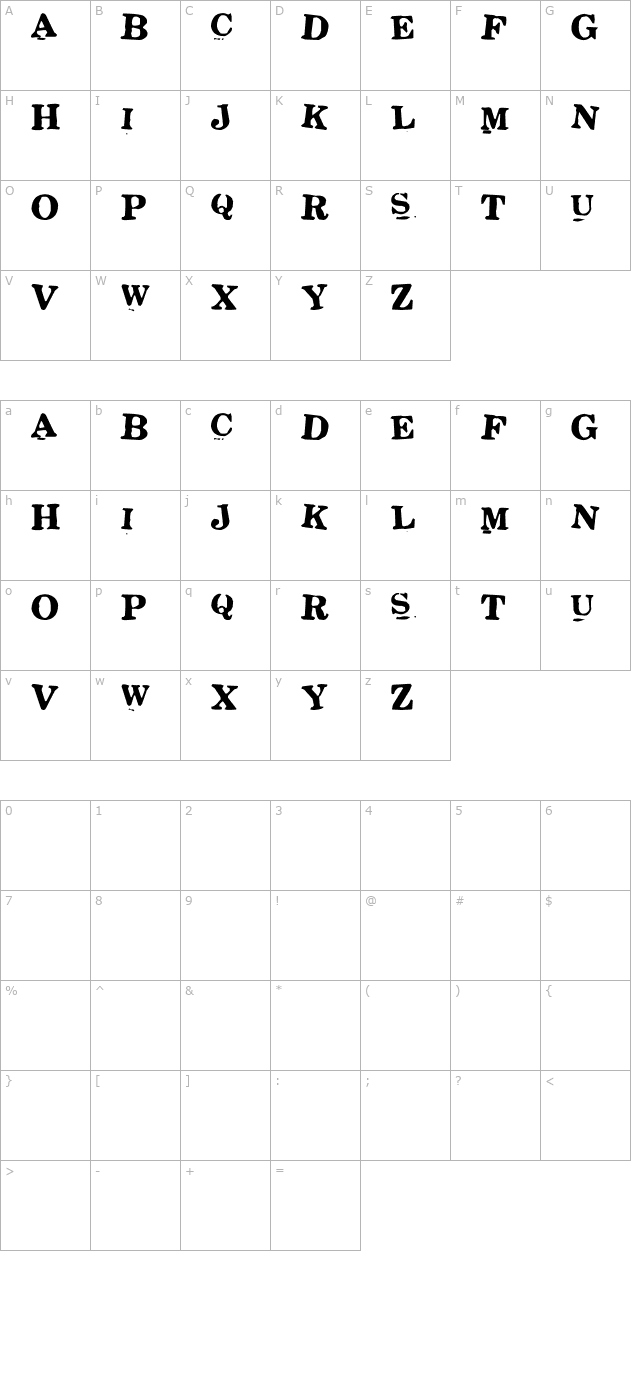 stickons character map