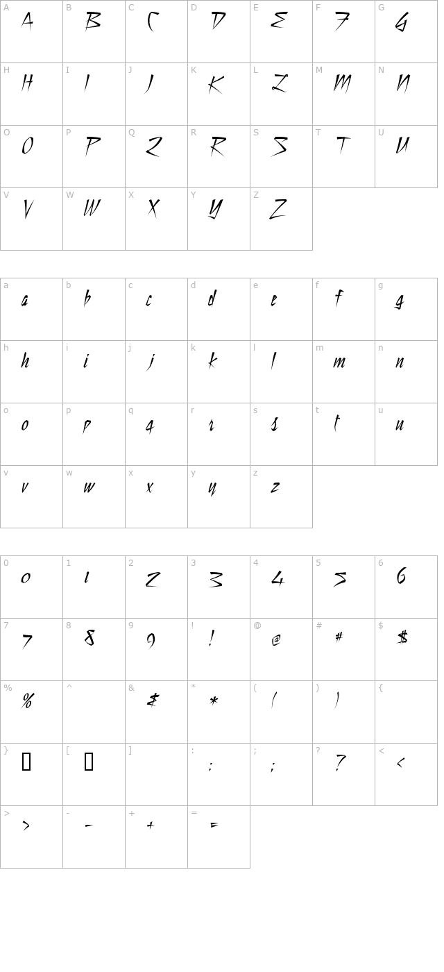 Still Time character map