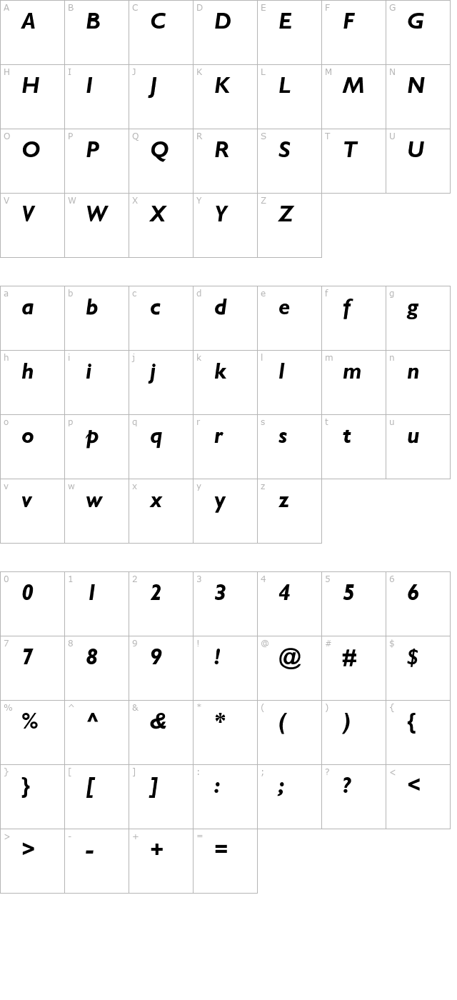 stimmell-bolditalic character map