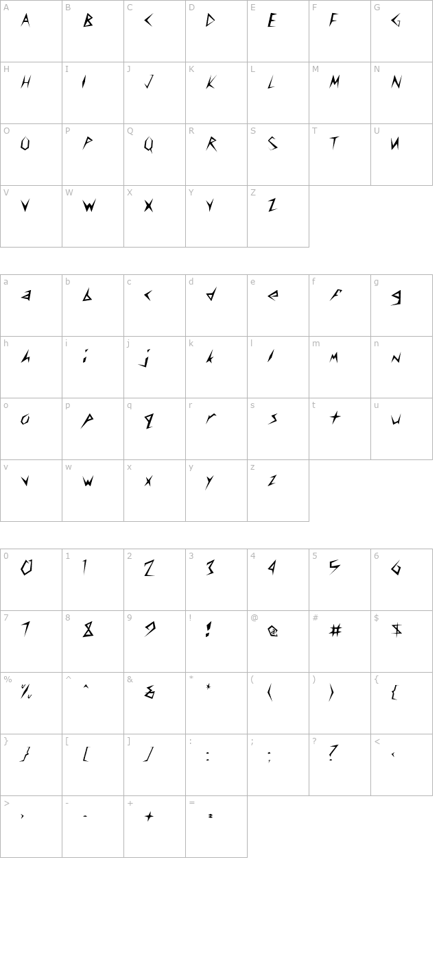 Stinger Light character map