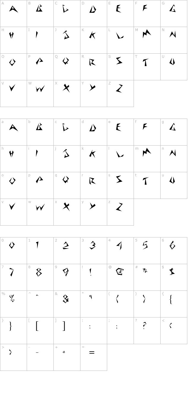 Stinger Regular character map