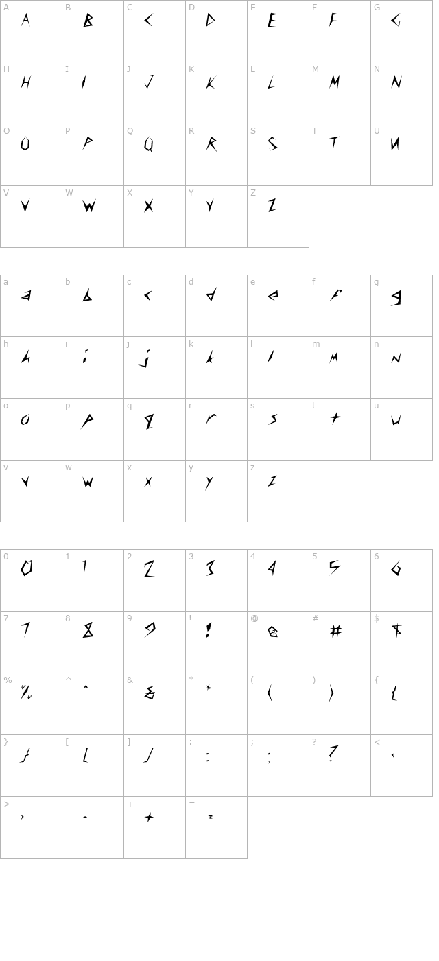 stingerlight-regular character map