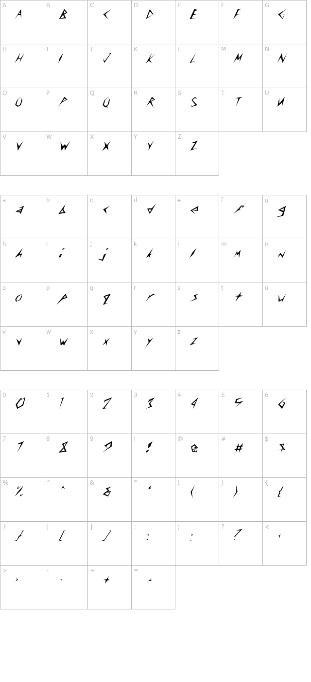 stingerlightskewed-regular character map