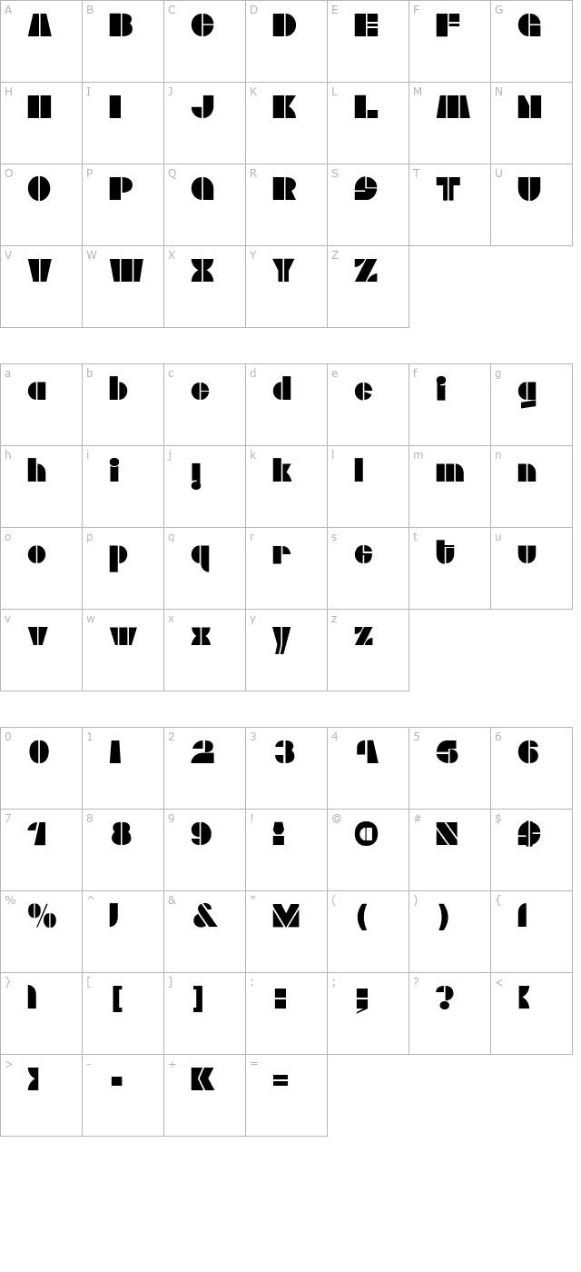 Stock A character map