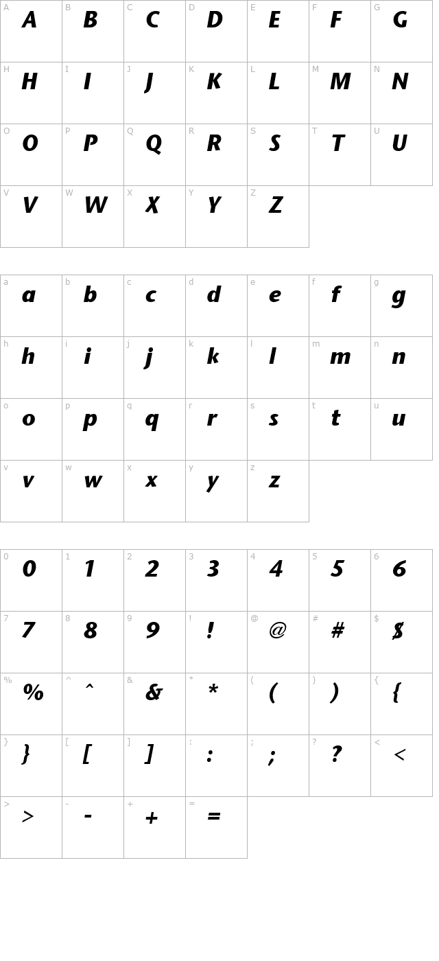 stone-sans-bold-italic character map