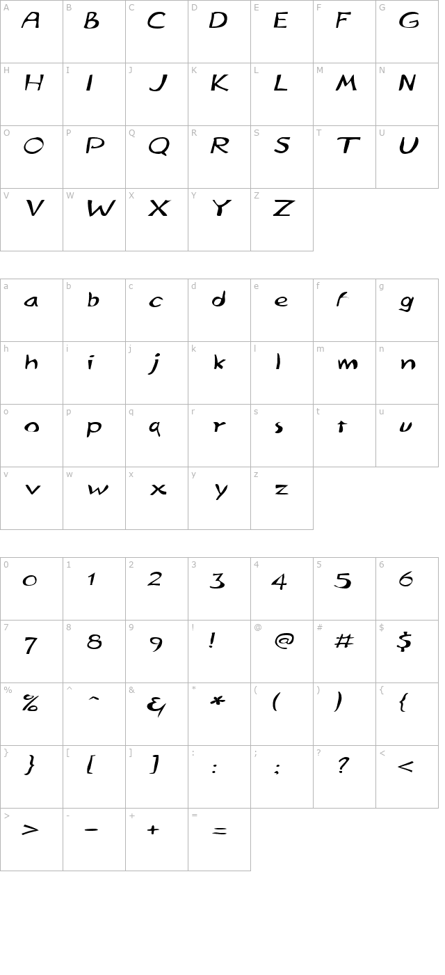 StonehengeExtended Italic character map