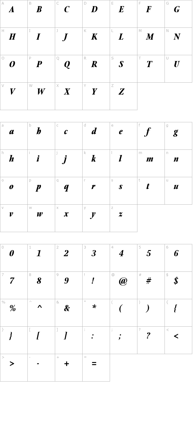 stoneprint-bolditalic character map