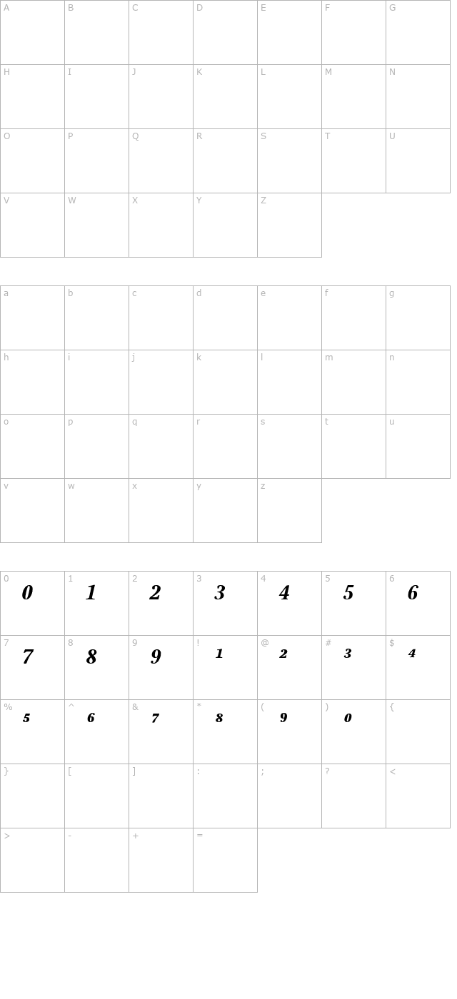 stoneprint-bolditalicfracs character map