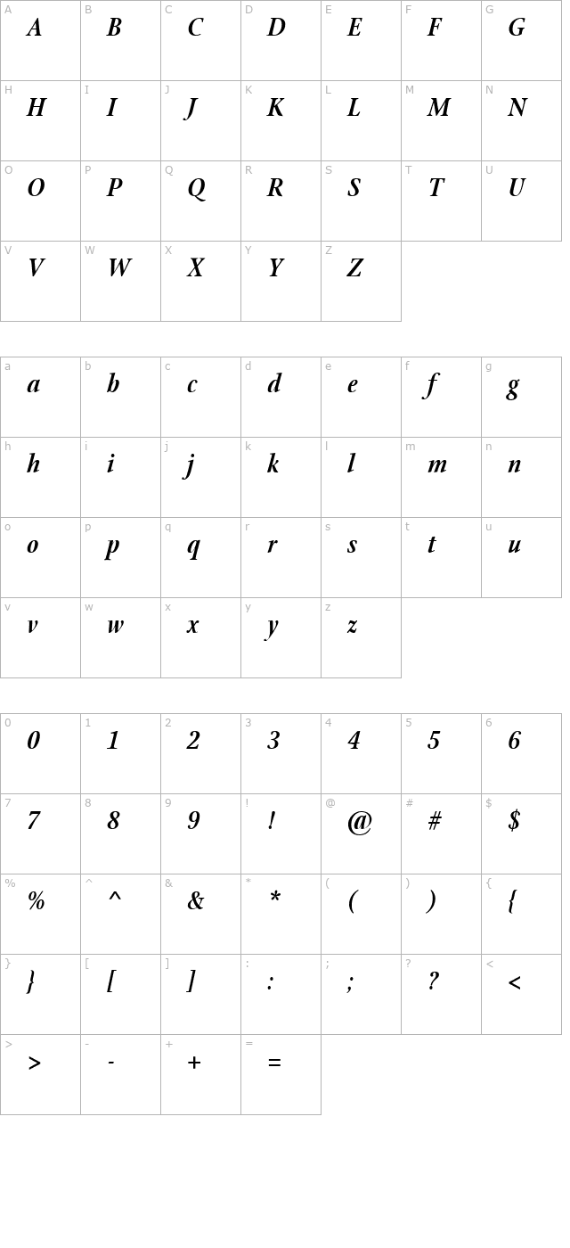 stoneprint-semibolditalic character map