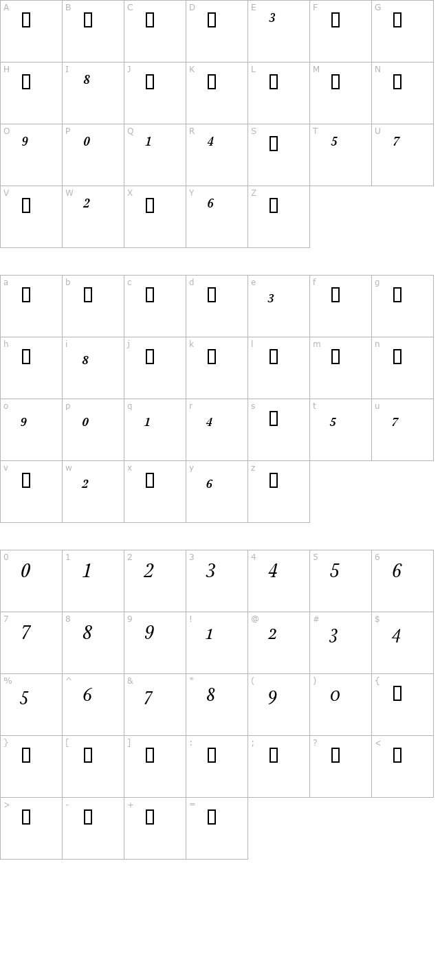 stoneprintfracs-italic character map