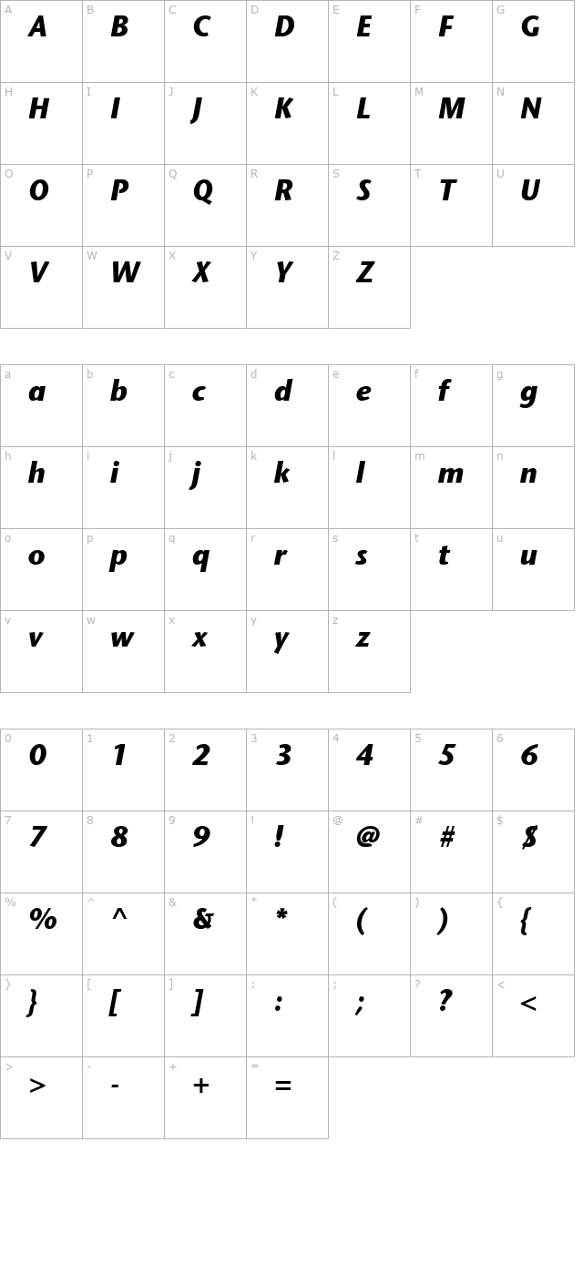 StoneSans BoldItalic character map