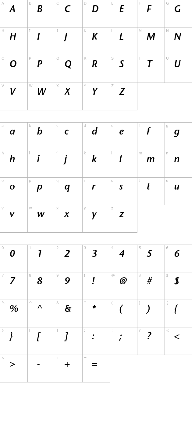 StoneSansStd-SemiboldItalic character map