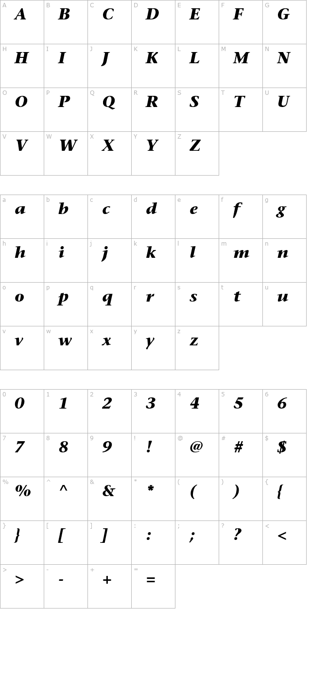 StoneSerifStd-BoldItalic character map