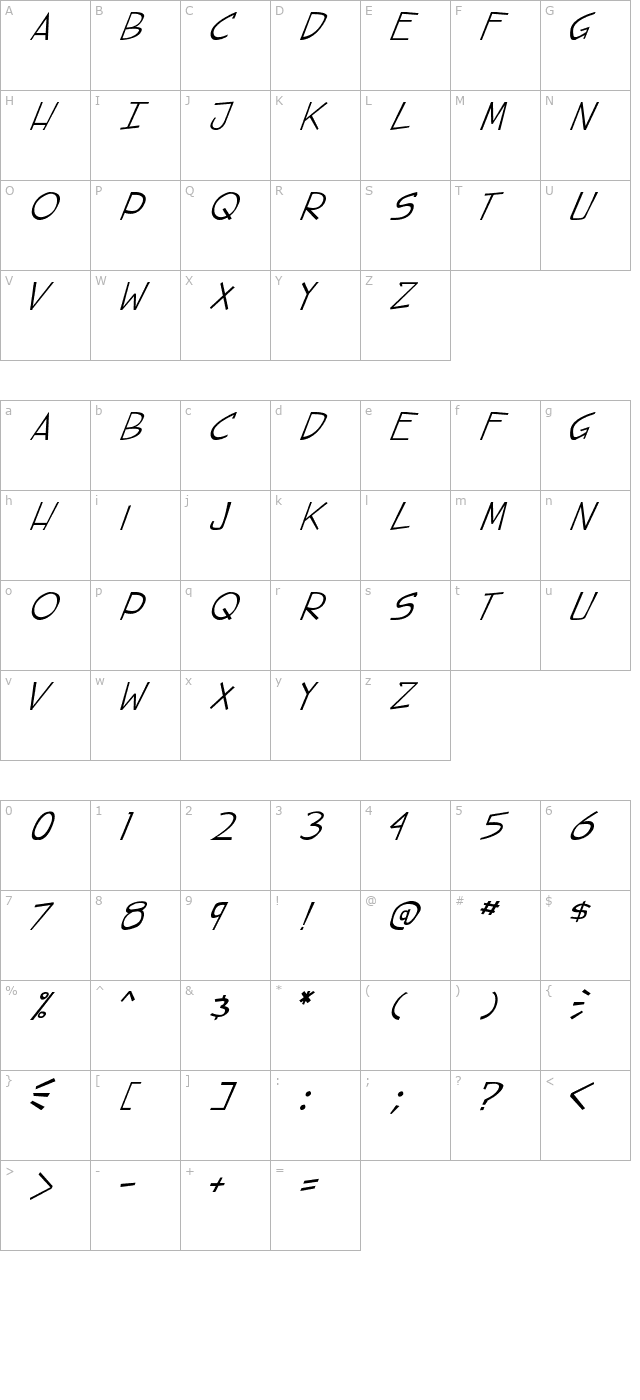 street-cred-italic character map