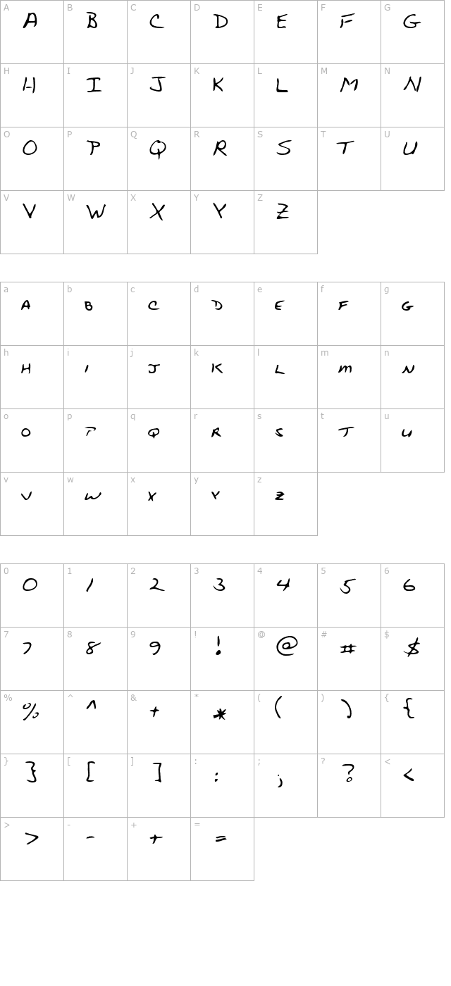 Stubbs Regular character map