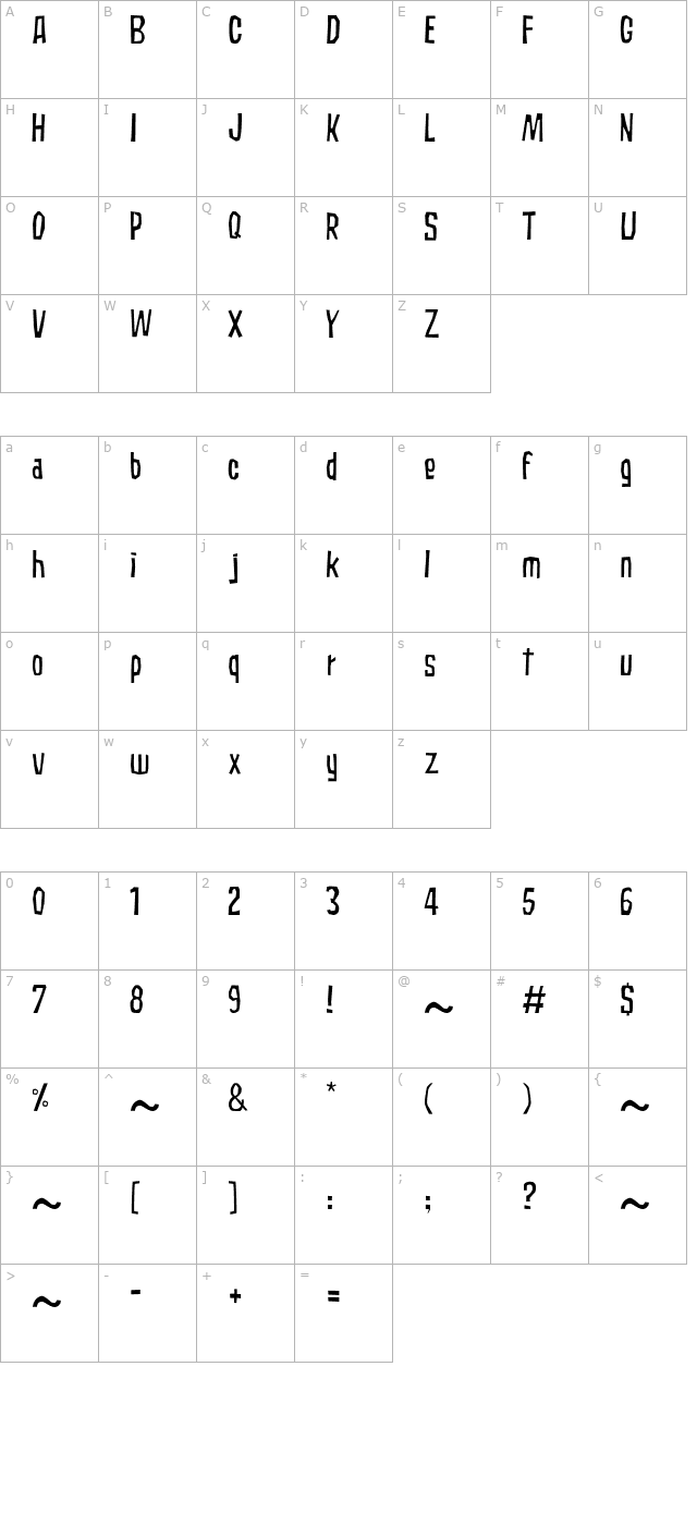 Subaccuz-Light character map