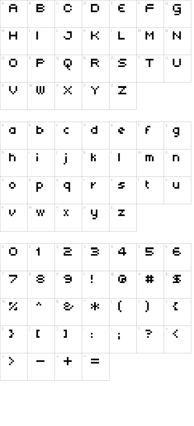 Subatomic Screen Condensed character map