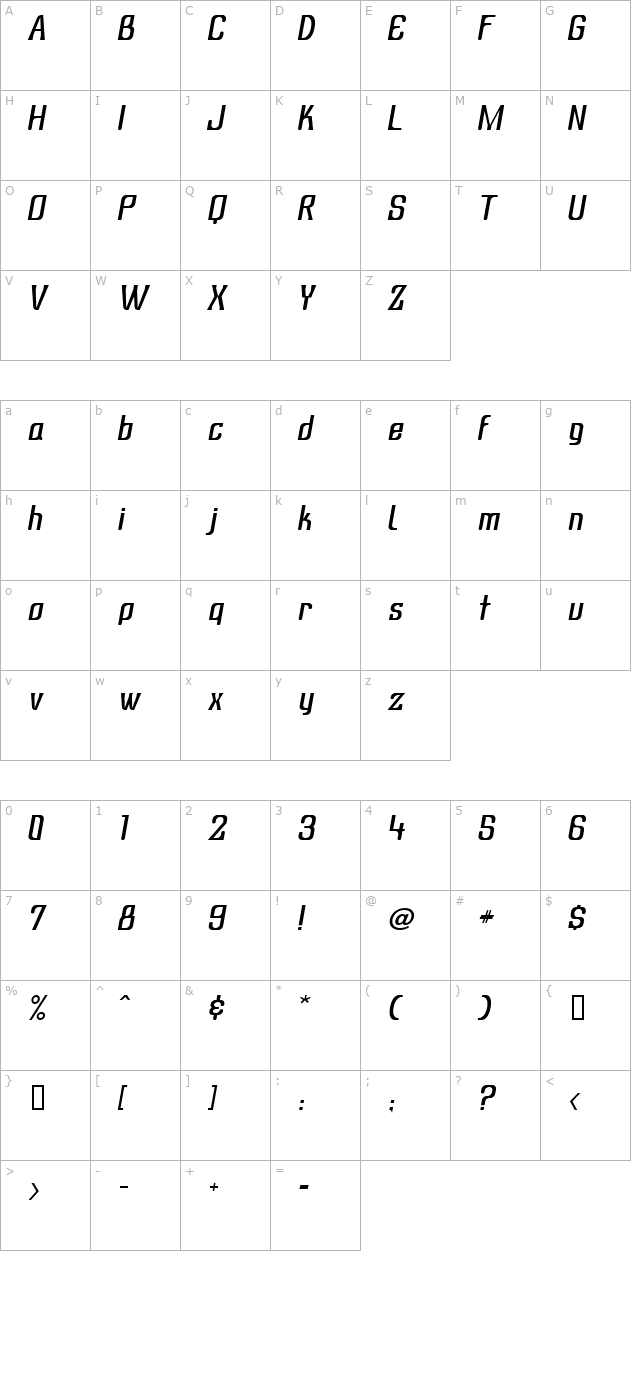 Subatonik Italic character map