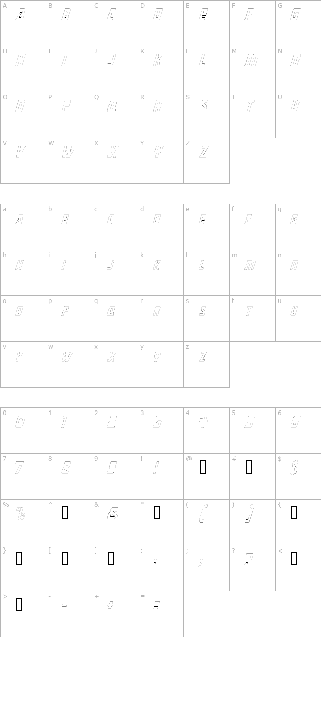 SubmarineCondensedOutline character map