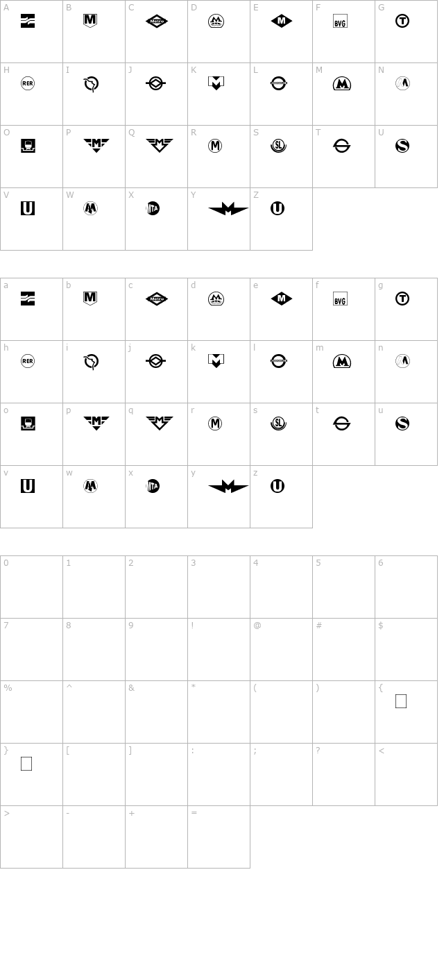 Subway Sign character map