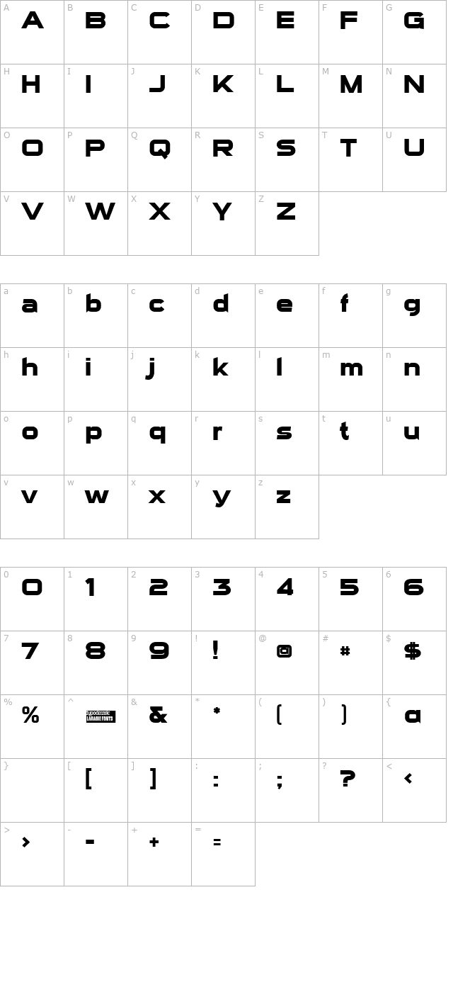 Sui Generis Bold character map