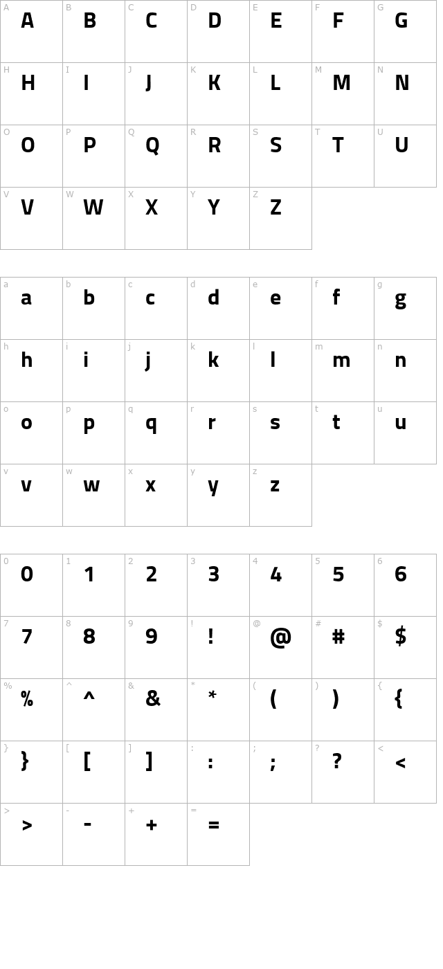 Sunflower Bold character map