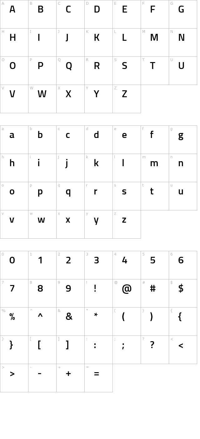 Sunflower Medium character map