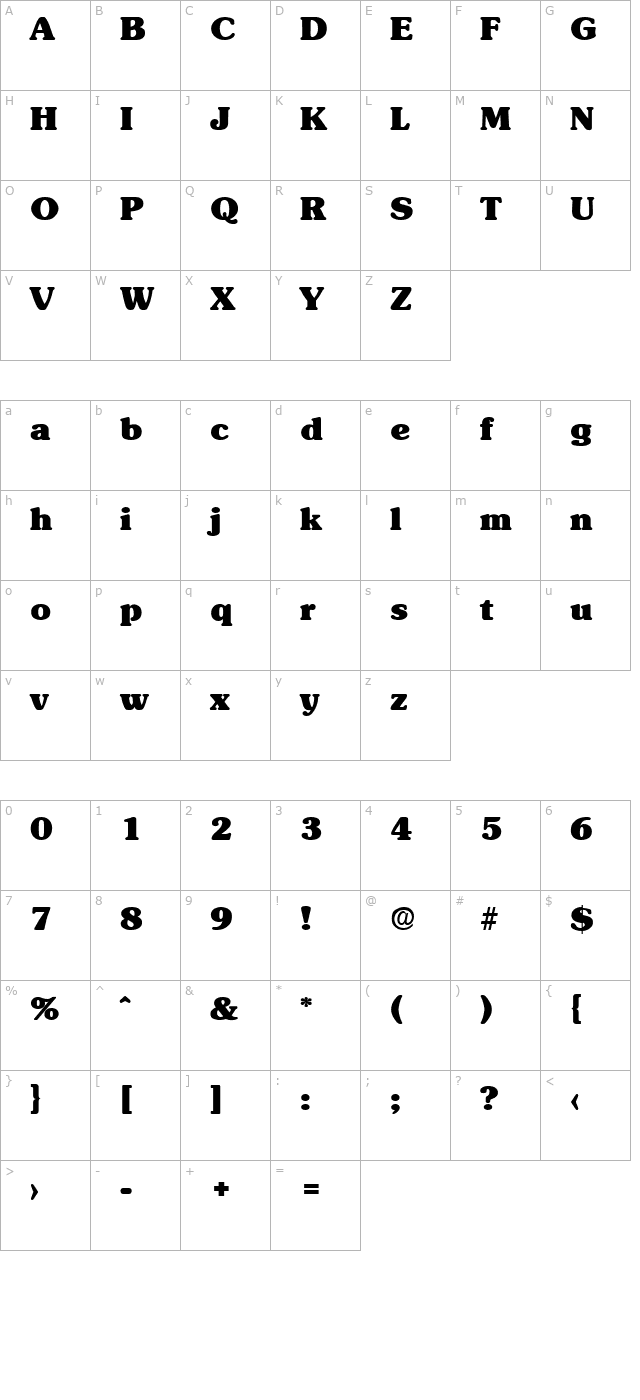 Sunset-ExtraBold character map