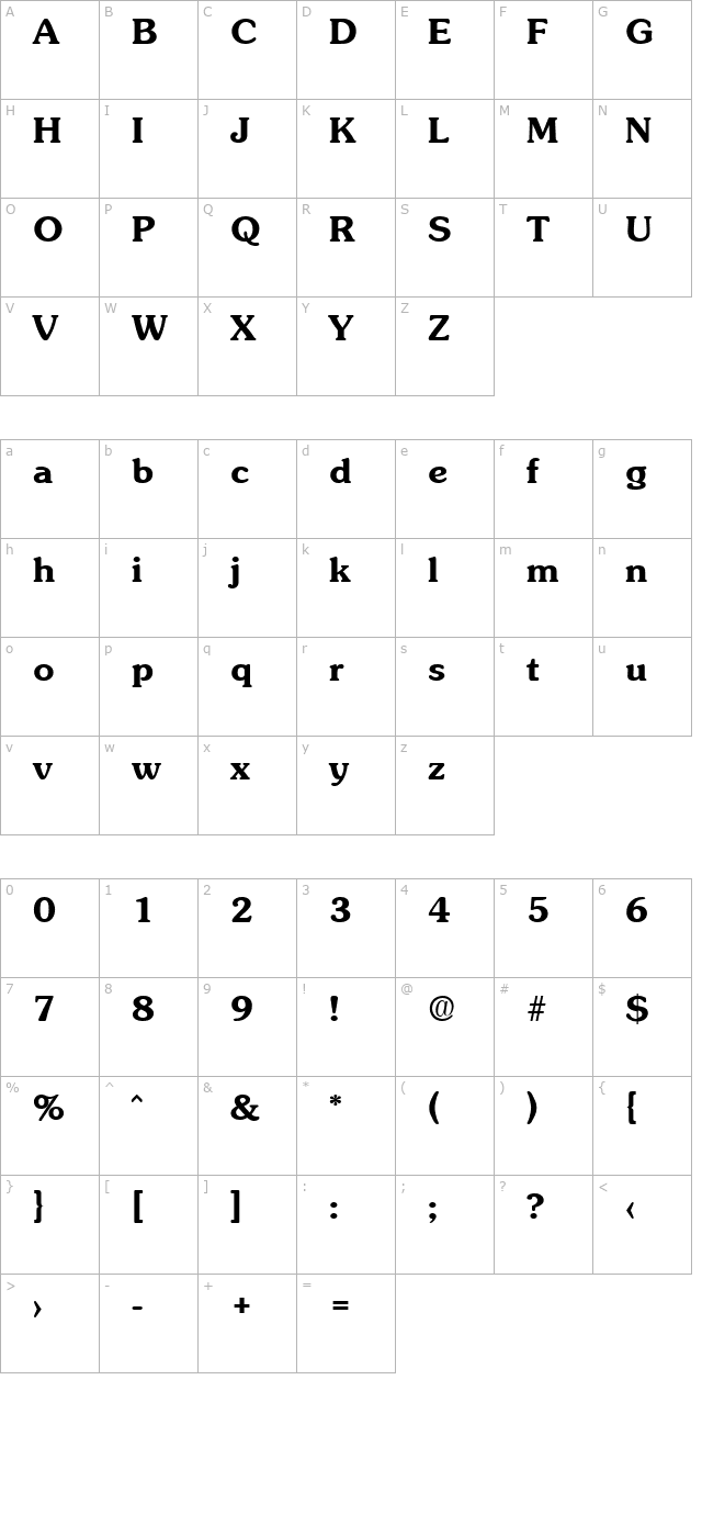 Sunset-Serial-Bold character map