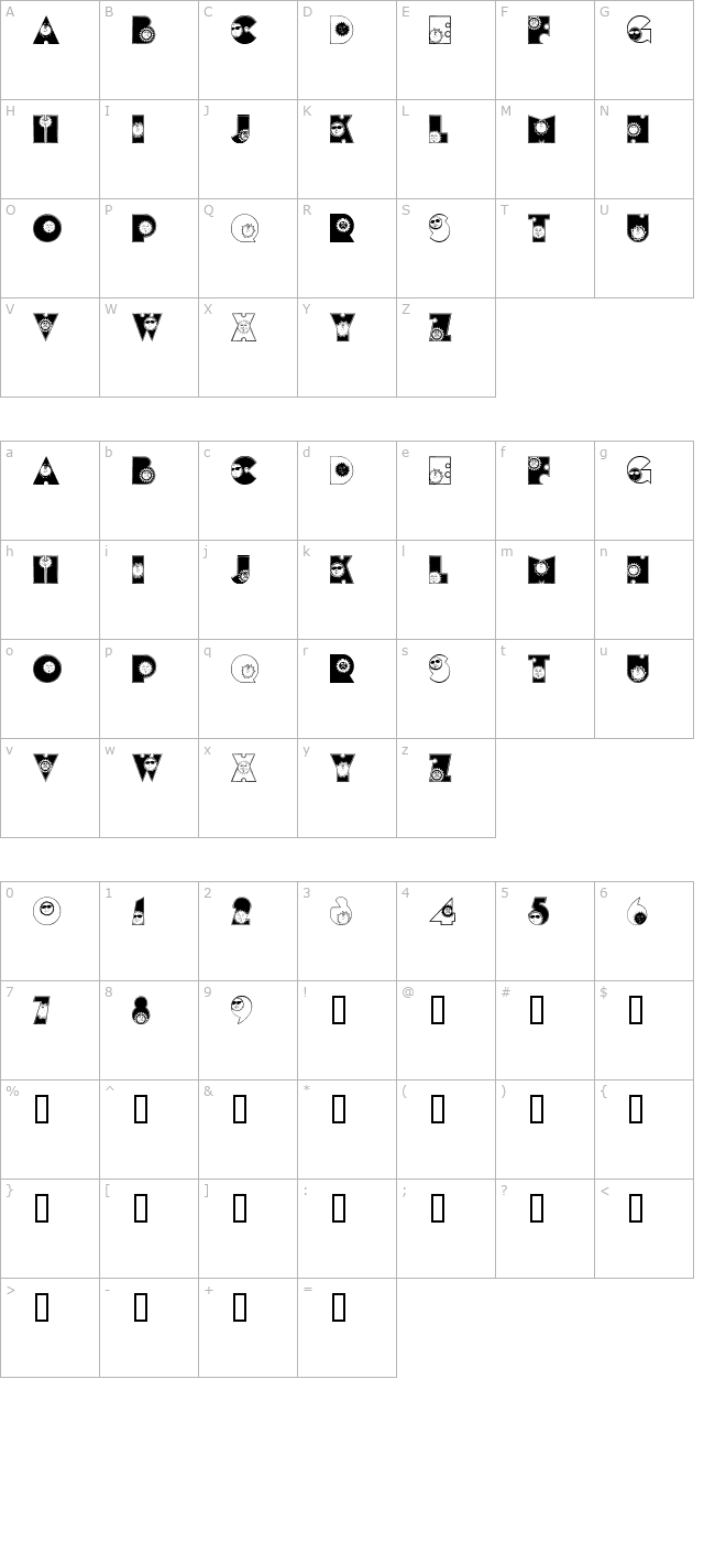 sunshinekiddyfont character map