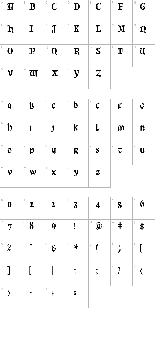 SunSplashCondensed character map