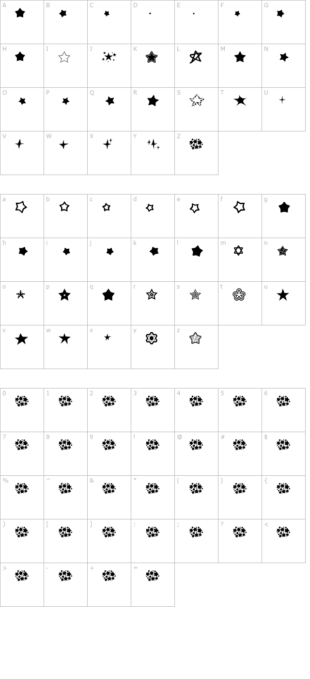 Super Stars character map