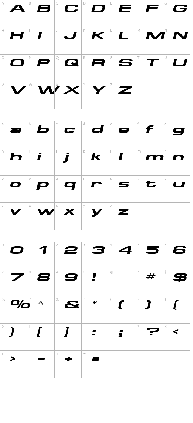 supertouch-oblique character map