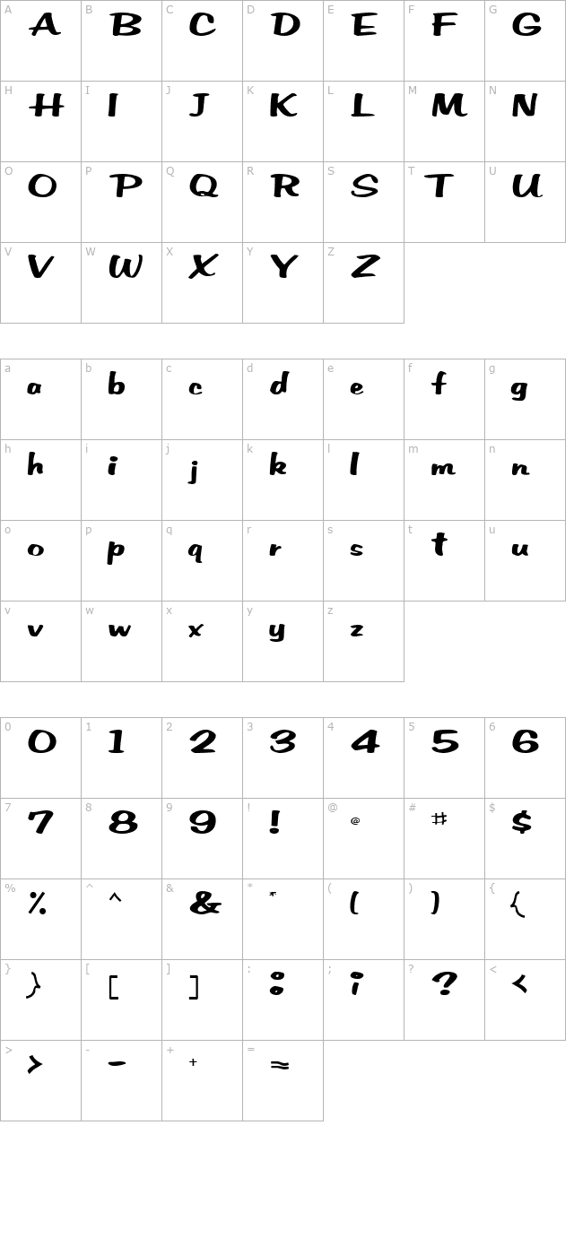 SurenoScriptSSK Bold character map