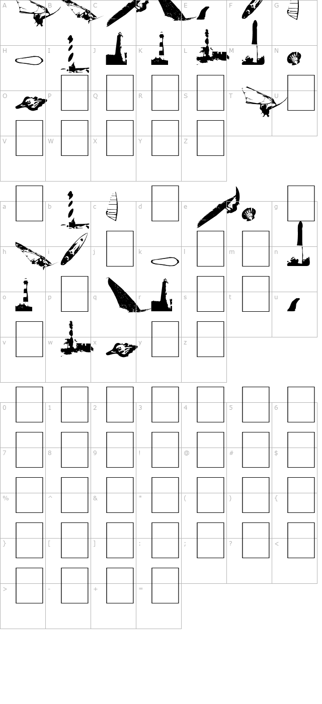 Surf Bat (Windsurfing Dingbats) character map