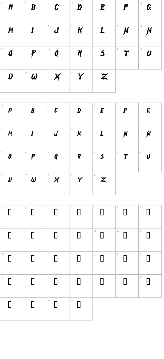 swampterror-italic character map