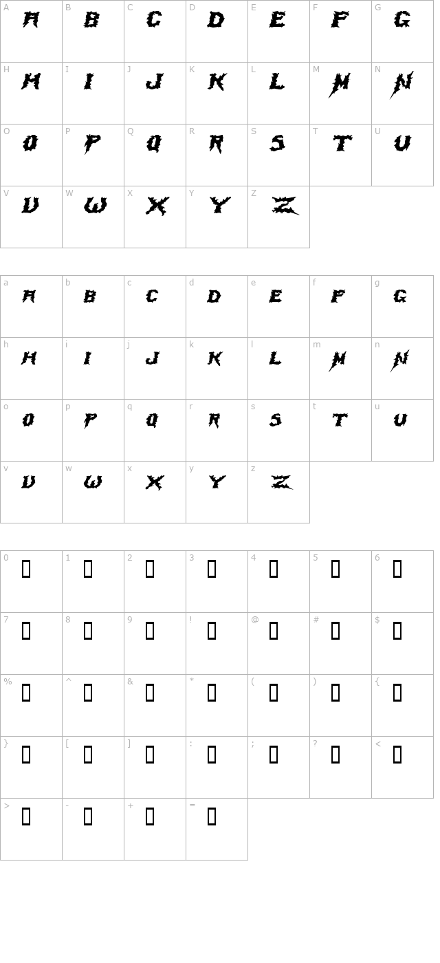 SwampTerrorExtended Italic character map