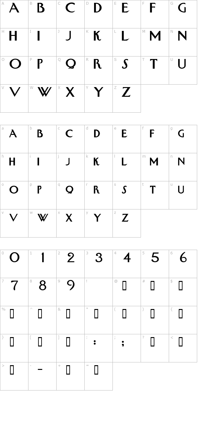 Swan Bold character map