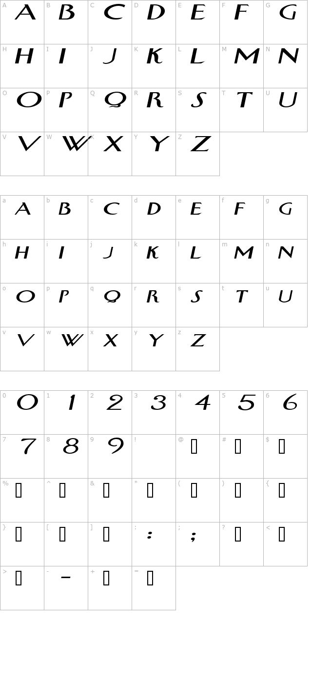 SwanExtended Italic character map