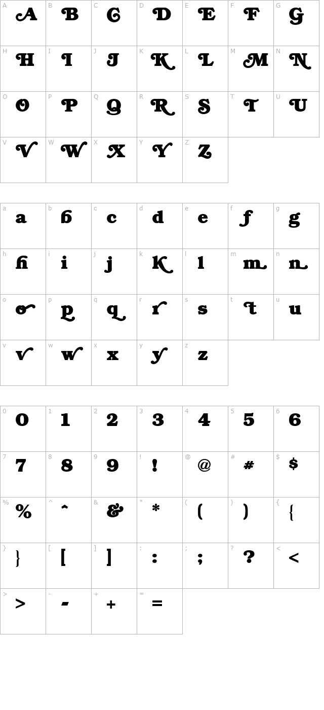 Swash Normal character map