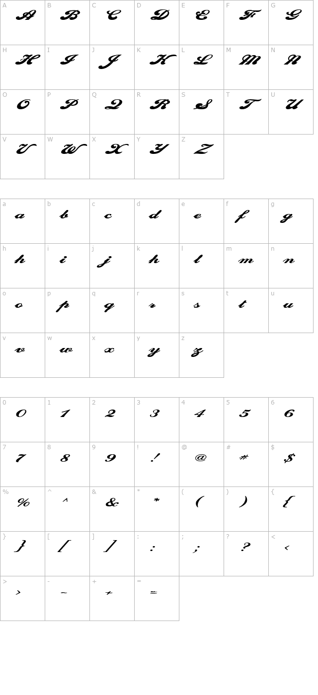 Sweden Extended Bold character map