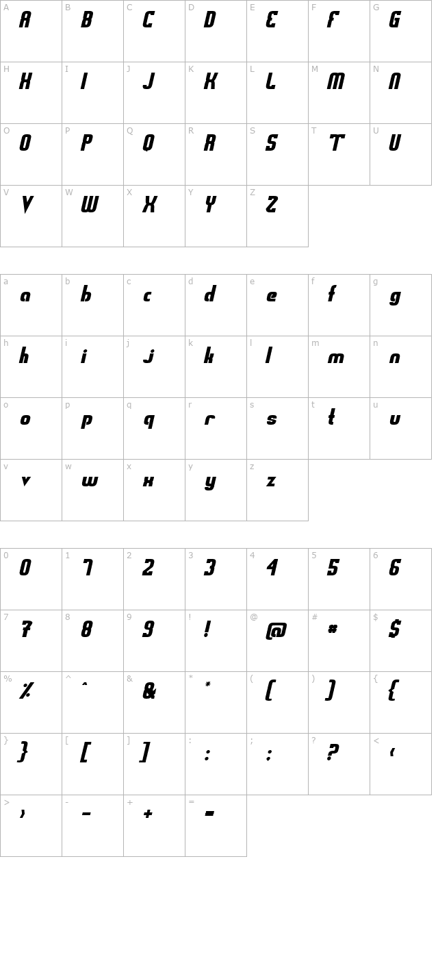 Sweden Funkis RegularOblique character map