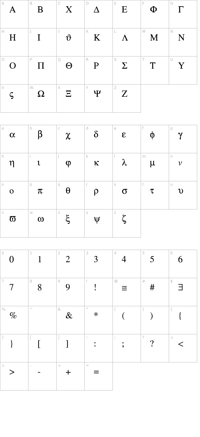 symbol-Light character map