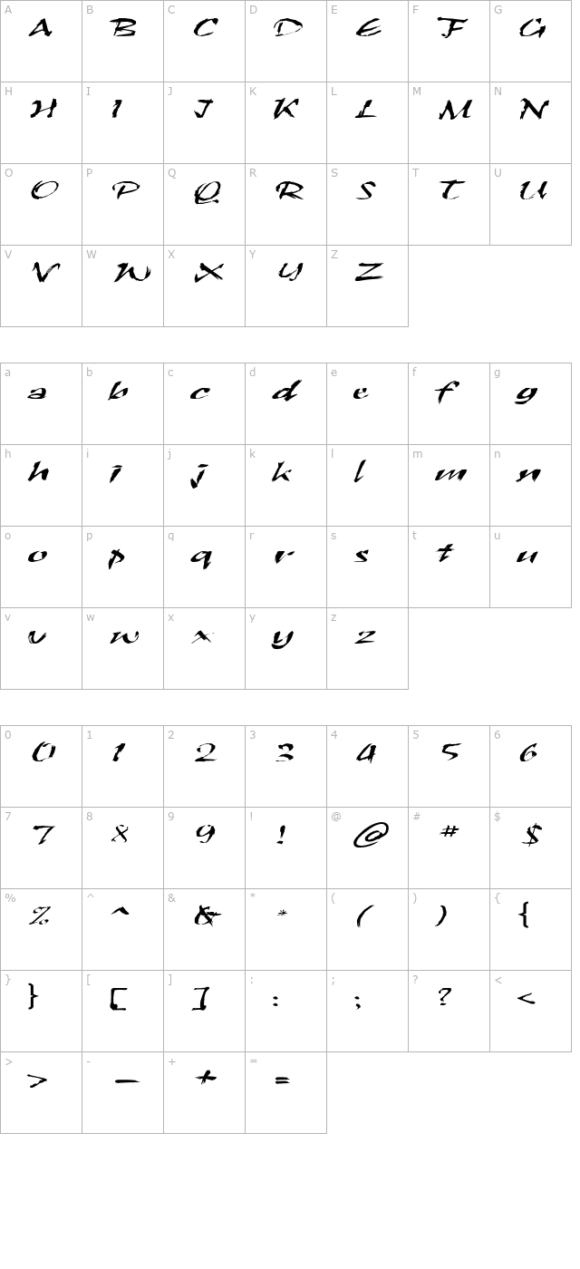 syras-script-brush character map